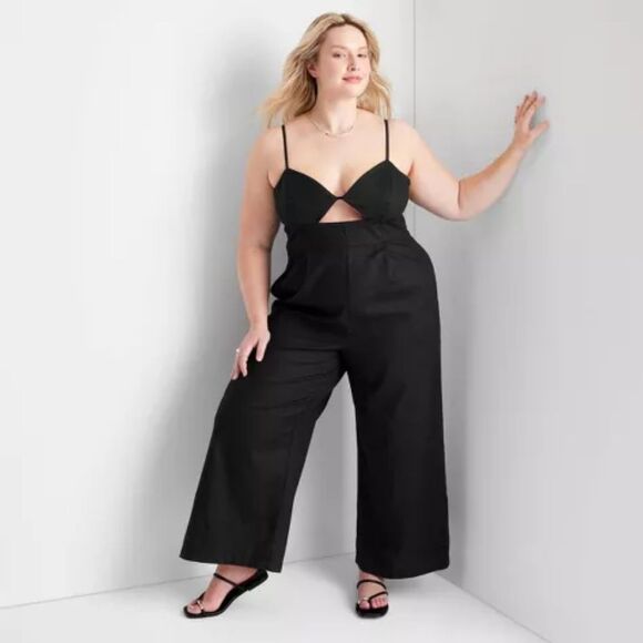 Future Collective Jenny K. Lopez Black Strappy Cut Out Wide Leg Jumpsuit NWT 28W - Picture 5 of 11